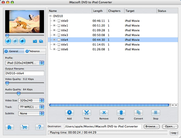 iMacsoft DVD to iPod Converter for Mac screenshot